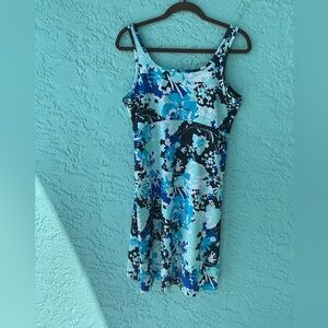 Columbia Women's Mini Dress in Blue Black Floral Sleeveless Dress size Large